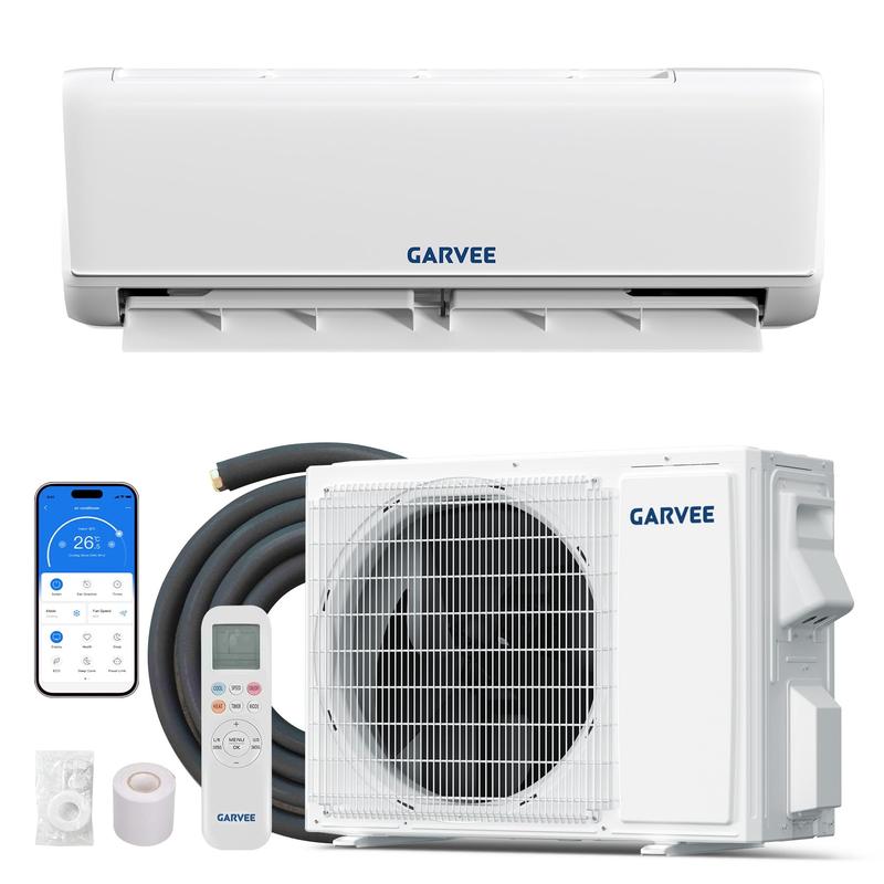 Sistema de aire acondicionado y calefacción central mini split Garvee de alta eficiencia de 18000 BTU - 19 SEER2 - 230 V - Compatible con WiFi y Alexa - Sistema de refrigeración y calefacción - Bomba de calor