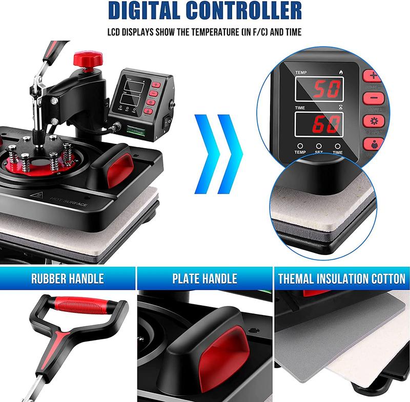 Máquina de sublimación profesional AKEYDIY de 15" x 12", con brazo giratorio, para impresión de camisetas, transferencia térmica, máquina de prensa de calor digital para vasos, camisetas, tazas, sombreros, platos y gorras. Regalos de Navidad para amantes