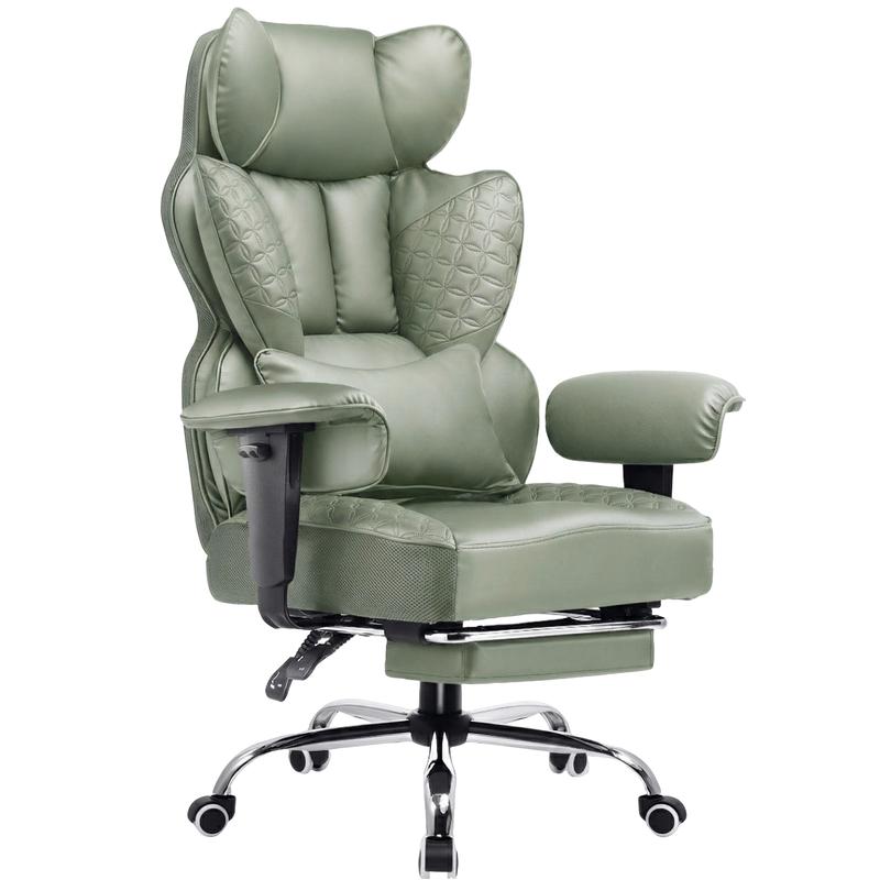 【Ofertas imperdibles】Silla de oficina grande y alta COMHOMA, soporta hasta 181 kg (400 lbs), silla ergonómica para juegos con cuero de lujo con relieve, reposapiés, reclinación de 150°, reposabrazos ajustables y respaldo con resortes ensacados.