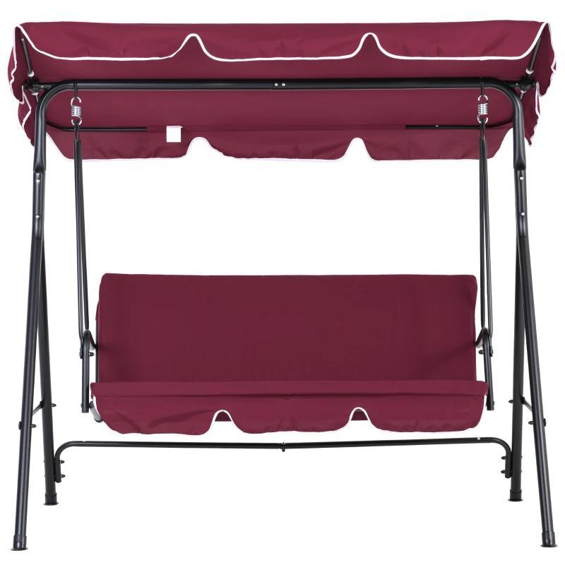 Silla colgante de exterior de 3 plazas para patio con cojín extraíble, estructura de acero y toldo inclinable ajustable para patio, jardín, piscina, balcón o terraza.