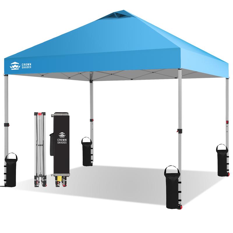 Toldo plegable CROWN SHADES de 10x10 pies, toldo con cierre central patentado de un solo empujón, bolsa de almacenamiento de nuevo diseño, 8 estacas, 4 cuerdas, decoración para el hogar, artículos esenciales para acampar, toldo para el jardín.