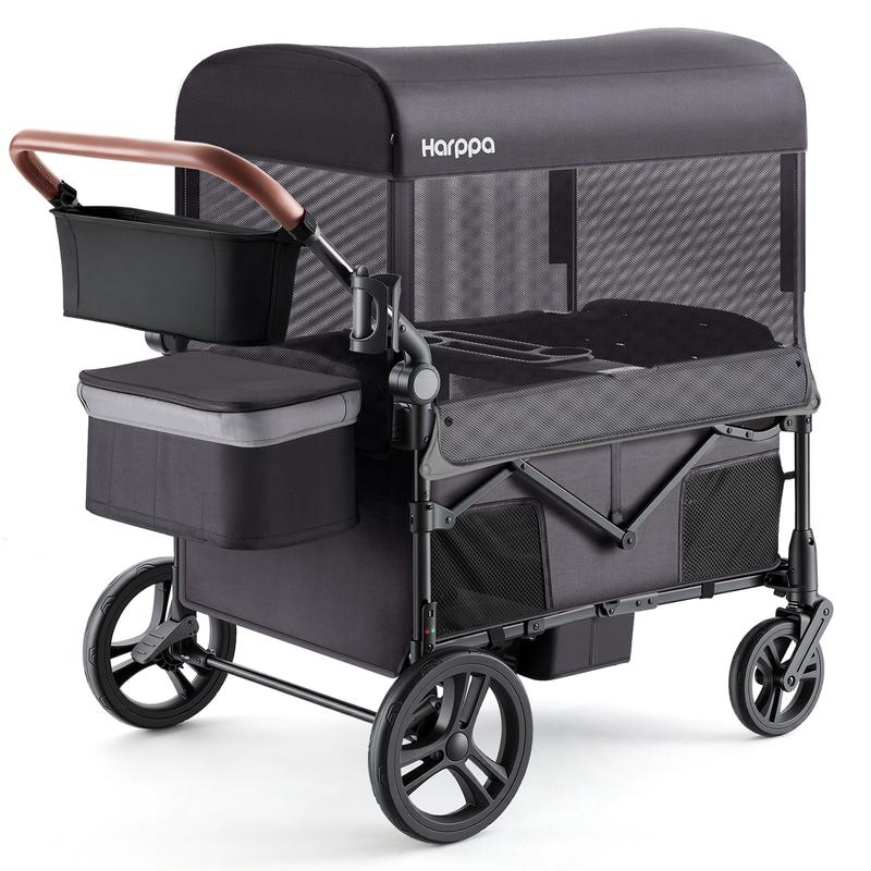 #sohochic Cochecito infantil HARPPA - Unisex, con estructura de hierro, portátil y plegable, de 2 o 4 plazas, con capota, asa de empuje y tracción, ruedas todoterreno de espuma EVA, amplio espacio de almacenamiento y multiusos para actividades al aire lib
