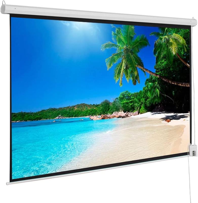 Pantalla de proyector motorizada con control remoto, sin arrugas ni abolladuras, pantalla HD, para cine en casa, oficina o uso como televisor en el aula (92 pulgadas, formato 16:9).