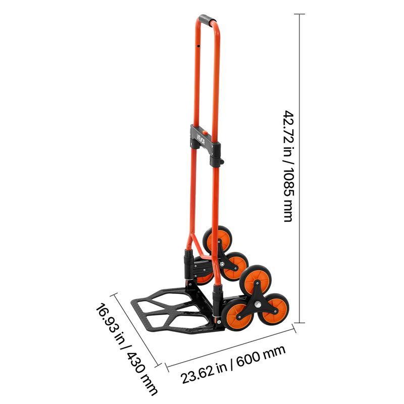 【Summerfinds】VEVOR Stair Climbing Dolly - 120 lbs Capacity, Portable Foldable Ergonomic Durability Cart, Telescoping Handle, 6 Large Wheel Carts, 2 Bungee Cords for Home, Groceries, Durability Carts