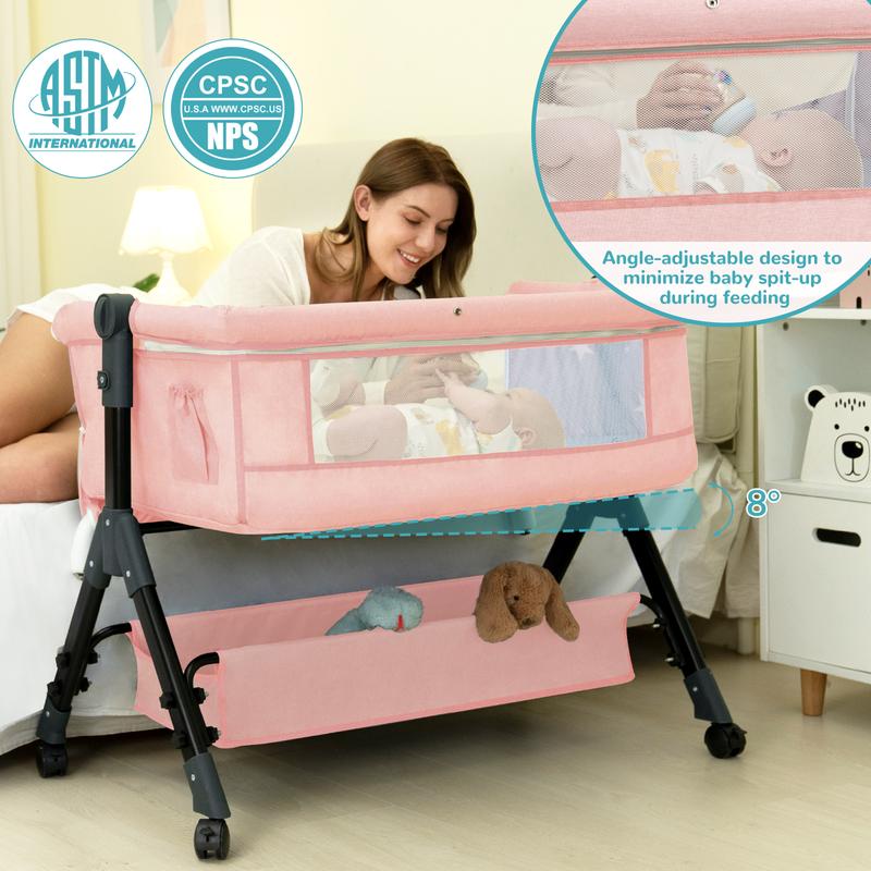 Cuna moisés para bebé, cuna para recién nacidos, cuna de colecho con cesta de almacenamiento y mosquitera, fácil de plegar, altura regulable, cuna portátil de colecho, regalo para el día de la madre