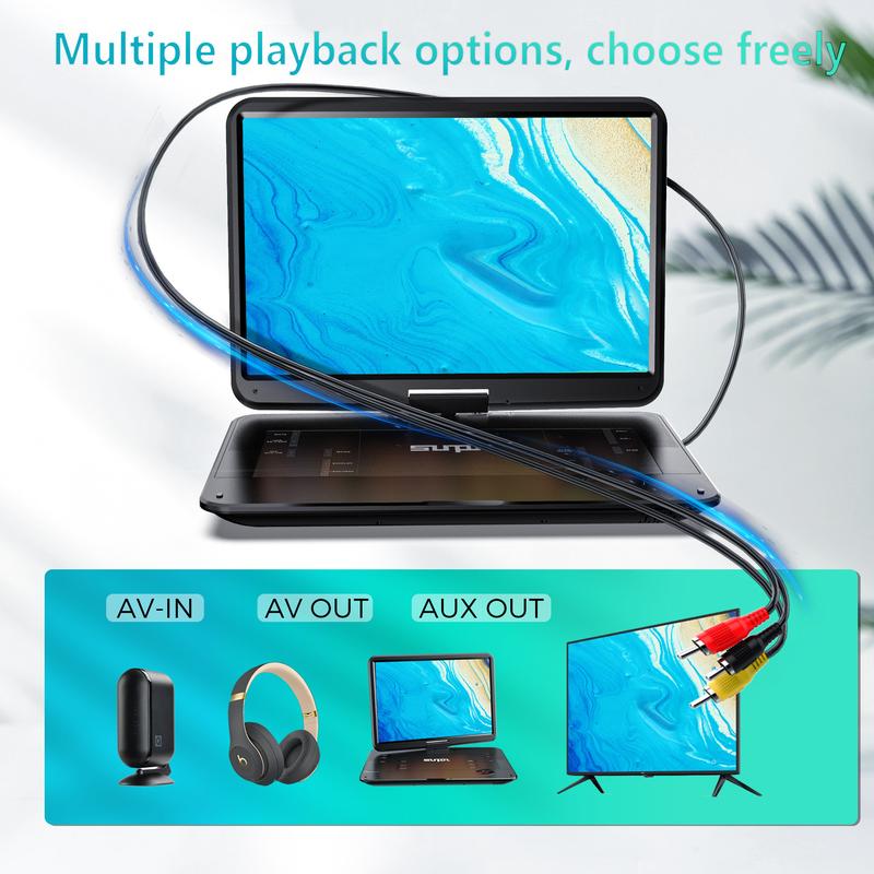 Reproductor de DVD portátil de 17,9" para niños, pantalla giratoria HD grande de 15,6", altavoces estéreo de alto volumen, sin restricción de región, batería de gran capacidad de 6 horas, control remoto, compatible con CD/USB/tarjeta SD/sincronización de 