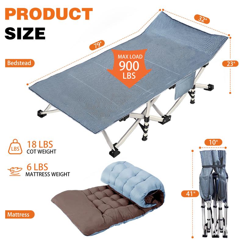 Cama plegable de camping para exteriores con colchón, cama para dormir resistente con bolsa de transporte, soporta hasta 408 kg, cama portátil para invitados para camping, viajes, uso en exteriores e interiores.