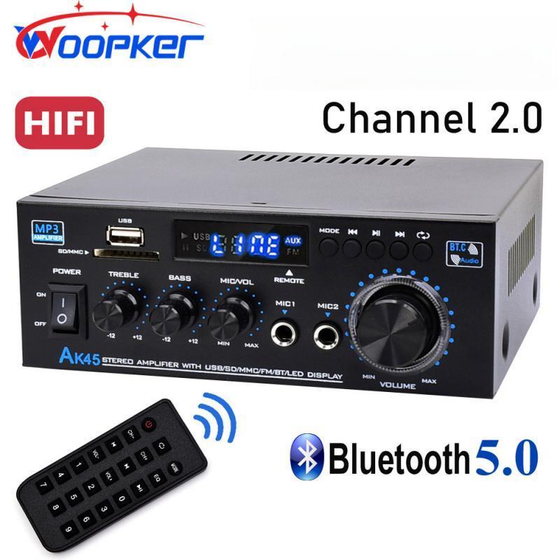 Amplificador estéreo Bluetooth 5.0 AK45 300W/AK45 Pro 400W HiFi de 2.0 canales con soporte para micrófono dual USB SD RCA para karaoke, cine en casa, fiestas y transmisión de audio. Máquina de karaoke summerwins