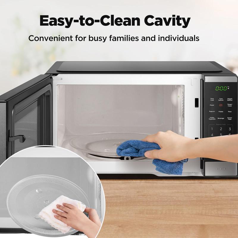 Horno microondas de encimera BLACK+DECKER 0.9, regalo, 0.9 pies cúbicos, 6 menús automáticos, bloqueo infantil, función de memoria, 10 niveles de potencia, inicio fácil con un solo toque, panel digital, arranque rápido,