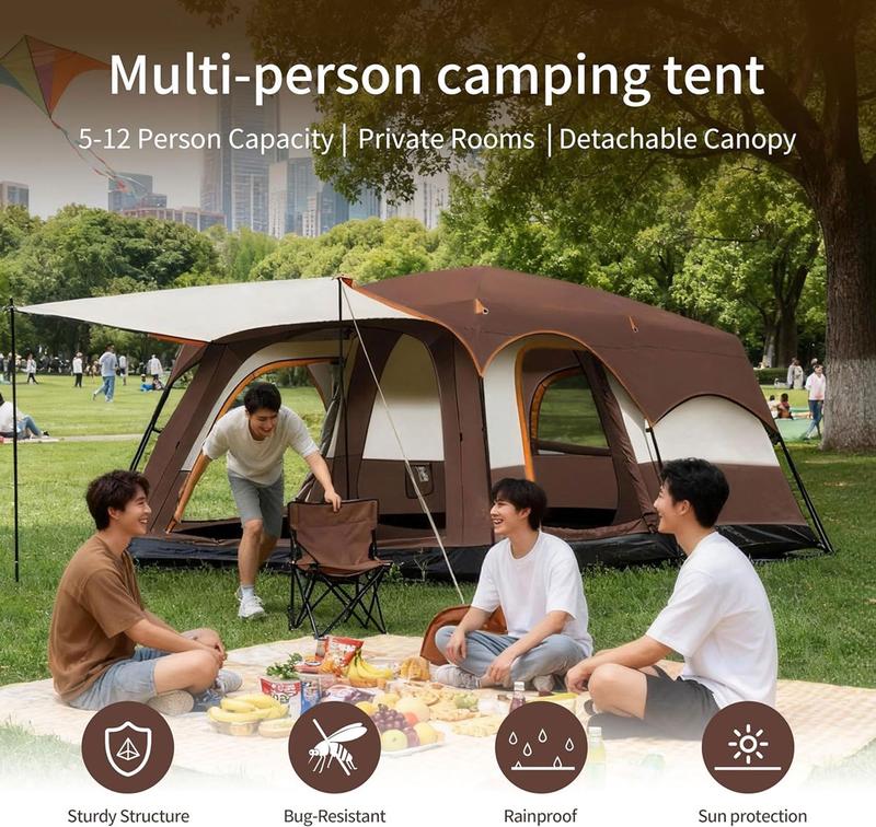 【Tienda de campaña impermeable】Tienda de campaña extragrande para 12 personas, impermeable, de montaje instantáneo, de poliéster Oxford, ligera, con ventanas de malla, doble puerta, fácil de montar. Accesorios de camping. Tienda de campaña para acampar. R