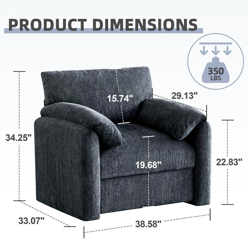 Sillón extragrande de chenilla, 98 cm de ancho, sillas auxiliares para sala de estar y dormitorio, sillón moderno, silla de lectura tapizada de mediados de siglo, silla cómoda para sala de estar, sillón individual tipo sofá