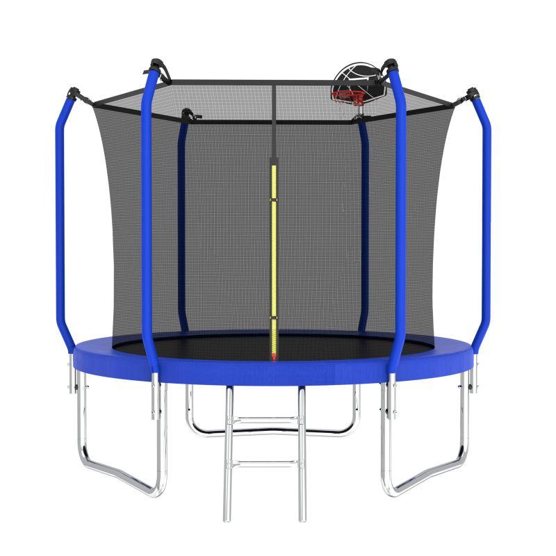 Cama elástica azul de 8/10/12/14 pies para parque infantil, tamaño estándar, con escalera y aro de baloncesto. Cama elástica resistente para exteriores, reforzada y de mayor grosor. Marca: summerwins.