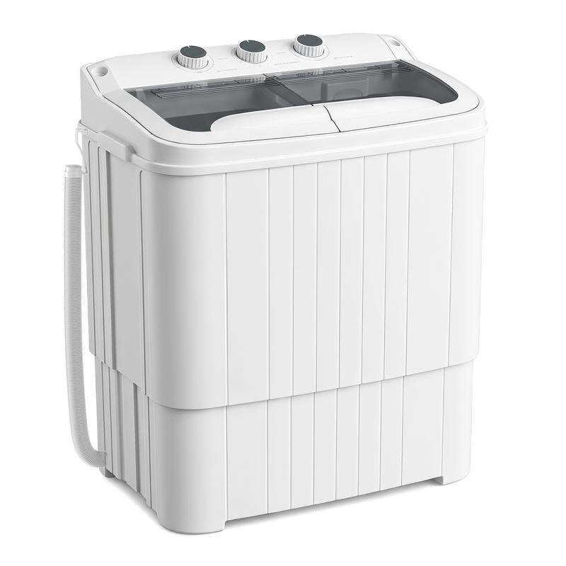 Lavadora semiautomática de doble tina de 15 libras, capacidad total de 16 libras, lavado de 9,6 libras + centrifugado de 5,4 libras, lavadora compacta para apartamentos, dormitorios, vehículos recreativos, camping, uso diario doméstico, gris