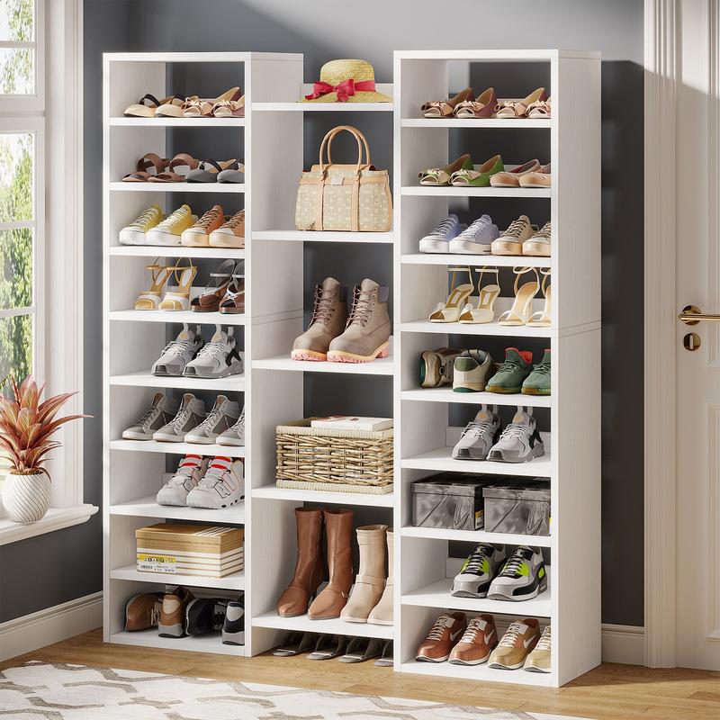 Organizador de zapatos de madera resistente Spaco - Estante apilable de 14 niveles, capacidad de carga de 25 kg, 22 compartimentos abiertos (capacidad para 46 pares), organización de almacenamiento de esquina para la entrada, decoración del hogar, muebles