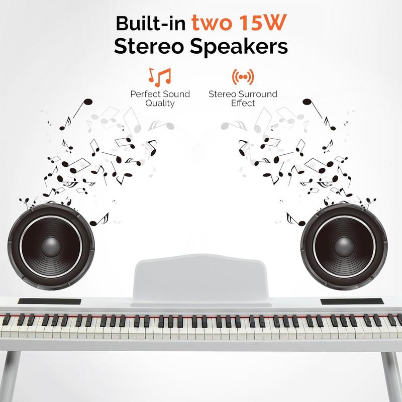 Kit de teclado de piano digital portátil GLARRY de 88 teclas semipesadas, con soporte, pedales triples, fuente de alimentación, 2 altavoces, Bluetooth, conector para auriculares de 3,5 mm y 128 ritmos para principiantes.