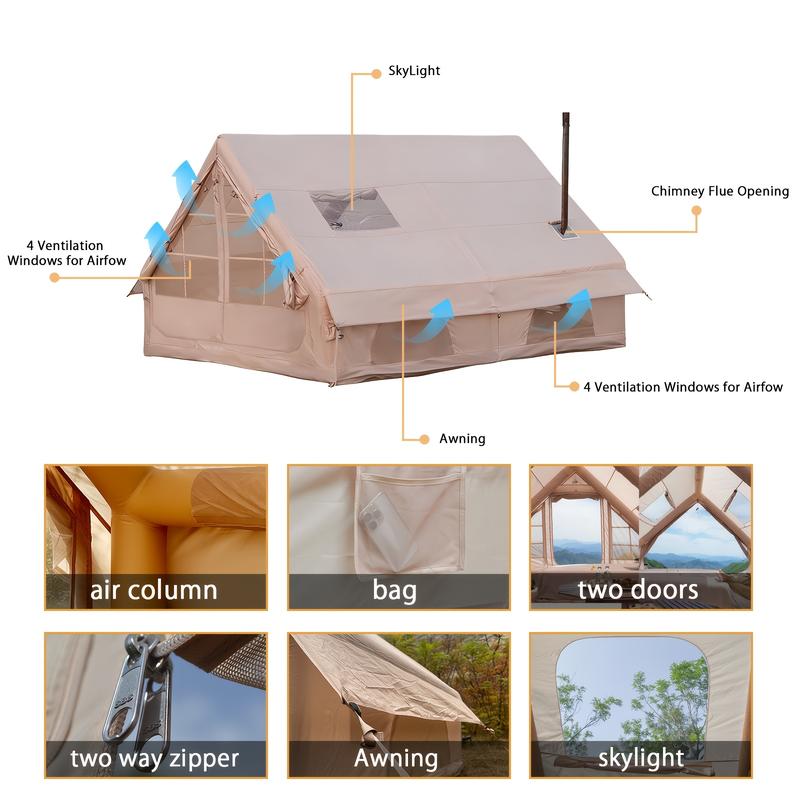 Tienda de campaña inflable grande PAKICETUS con claraboya, ventilación rápida y diseño de malla transpirable, ideal para glamping de verano, con estufa incluida, montaje rápido para familias de 4 a 6 personas, para todas las estaciones, artículos esencial
