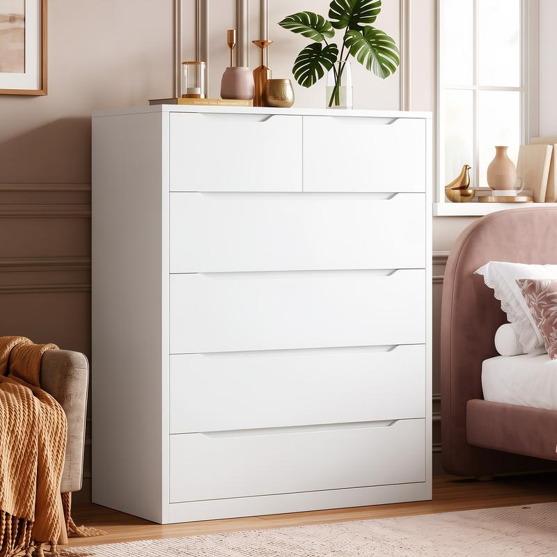 Cómoda Raybee de 6 cajones para dormitorio, cómoda moderna, cómoda negra con amplio organizador, cajón profundo y riel metálico liso.