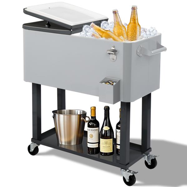 Incubadora con congelador de 80 cuartos con tubo de drenaje, carrito refrigerado con ruedas, recipiente aislado, abridor de botellas y ruedas con freno.