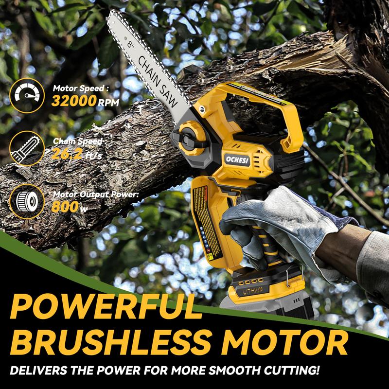 Mini motosierra para batería Dewalt de 20 V Max, motosierra eléctrica inalámbrica 2 en 1 de 8 y 6 pulgadas con motor sin escobillas y lubricador automático, mini motosierra manual de 800 W para poda de árboles y corte de madera.