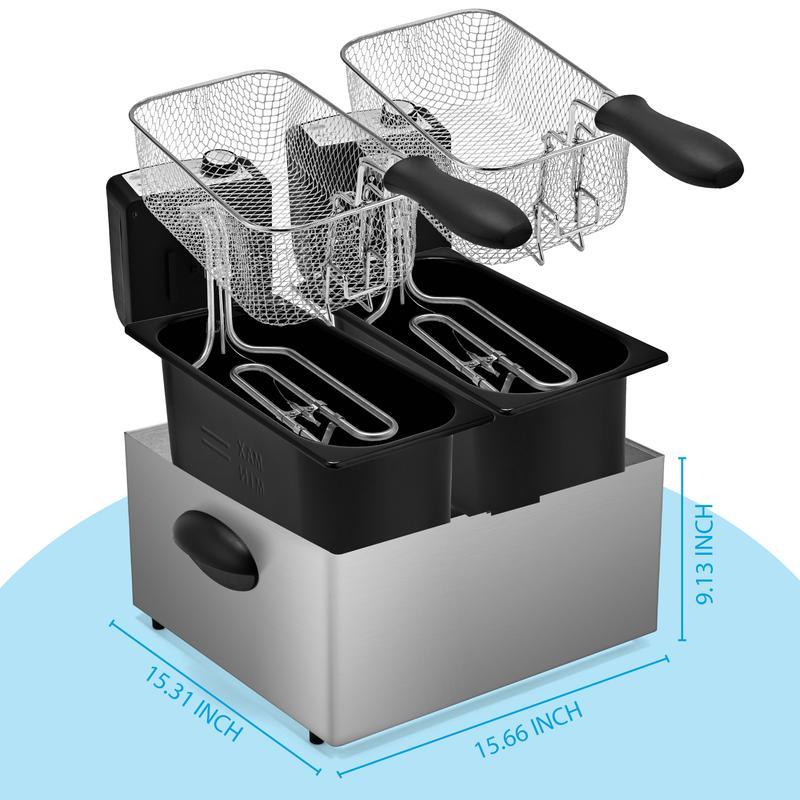 Fredora Electrica doble cesta 1500W temperatura regulable calentamiento rápido 6.3QT capacidad libre de salpicadero paraparatos de cocina eficientes Freidora de temperatura ajustable