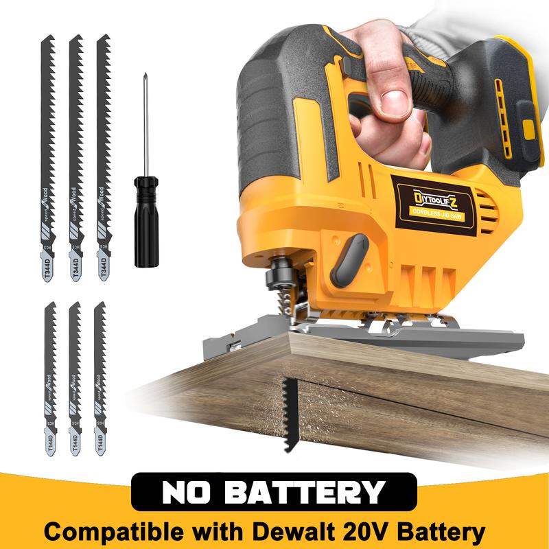 Sierra de calar inalámbrica compatible con batería Dewalt de 20 V (¡¡SIN BATERÍA!!), herramienta de sierra de calar sin escobillas, 2900 RPM, bisel de 0° a 45°, 3 acciones orbitales, luz LED para corte recto/curvo. Herramienta eléctrica para la vuelta al 