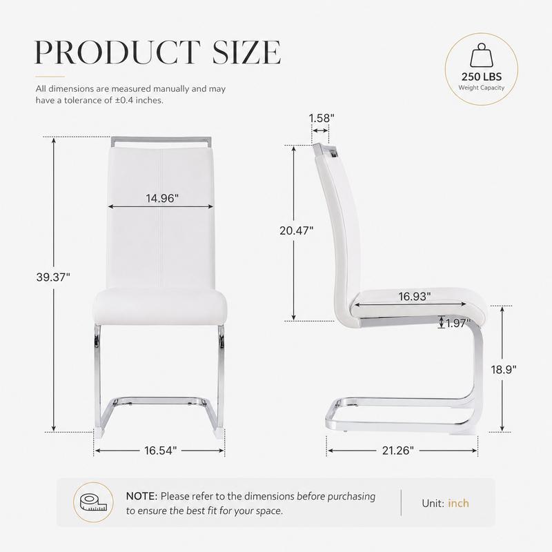 Sillas de comedor modernas, silla lateral tapizada de respaldo alto en piel sintética PU con patas de metal cromado en forma de C para comedor, cocina, tocador, patio, club, silla de oficina para invitados (juego de 4) (blanco + piel sintética PU) Sillón