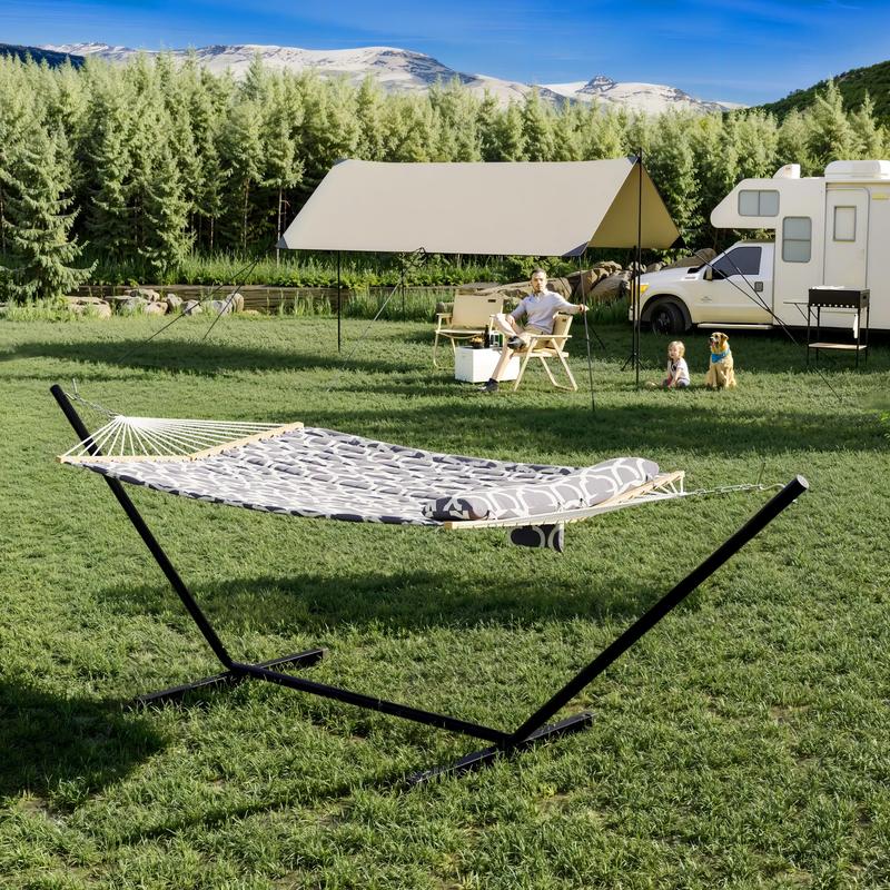 【Oferta de verano】Hamaca doble portátil con soporte, capacidad de 215 kg, diseño portátil con cuerda de equilibrio, para patio, jardín, playa, ambiente veraniego, hamaca para el jardín, muebles de exterior para patio