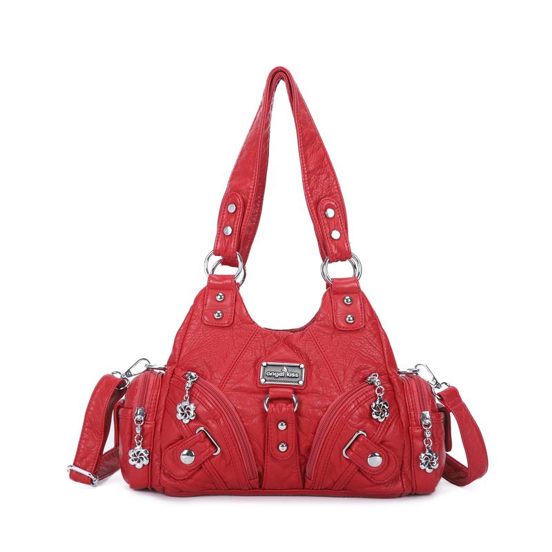 Bolso de mano pequeño y moderno para mujer Angel Kiss - Bolso tote multibolsillos de piel texturizada Vagen con cremallera, bolso de hombro Tramp, bolso Angel Kiss, accesorios para mujer, estilo veraniego