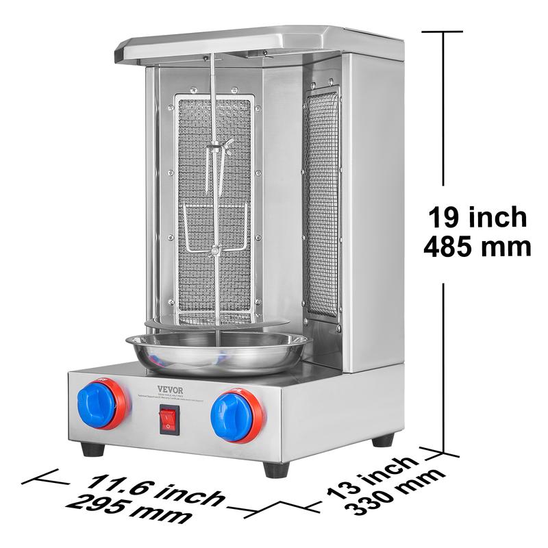 【Summervibes】Máquina para asar shawarma, capacidad de 13 libras, máquina para cocinar shawarma de pollo con 2 quemadores, asador vertical de gas, horno giratorio para gyros, máquina para doner kebab, para fiestas en la cocina del hogar o restaurante