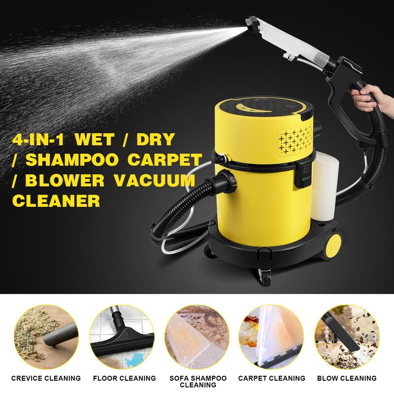 Aspiradora industrial de 6 galones para uso en seco y húmedo, limpiadora de alfombras – 5.5 HP de potencia máxima – Aspiradora portátil 4 en 1 para el hogar y el taller, ideal para limpiar alfombras, pisos, tapicería, automóviles y espacios reducidos.