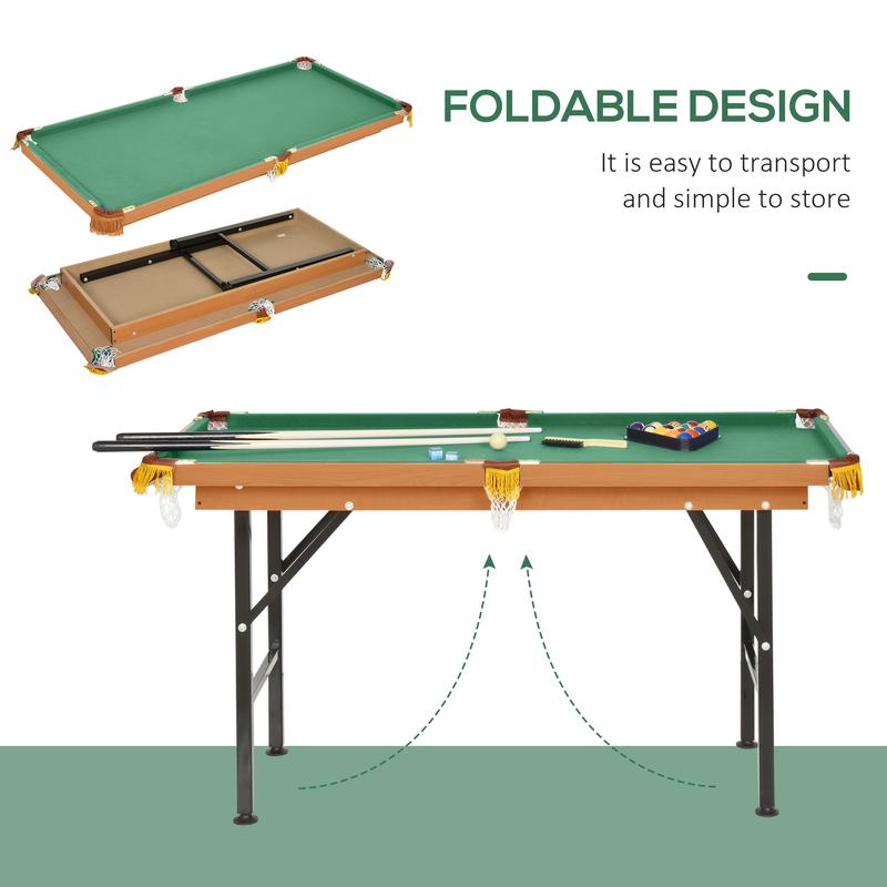 Mesa de billar plegable portátil Soozier de 140 cm (55 pulgadas), tablero de MDF y estructura de pino con superficie de vellón de poliéster, accesorios de ABS y plástico incluidos, para niños y adultos, compacta, incluye tacos y accesorios, patas ajustabl