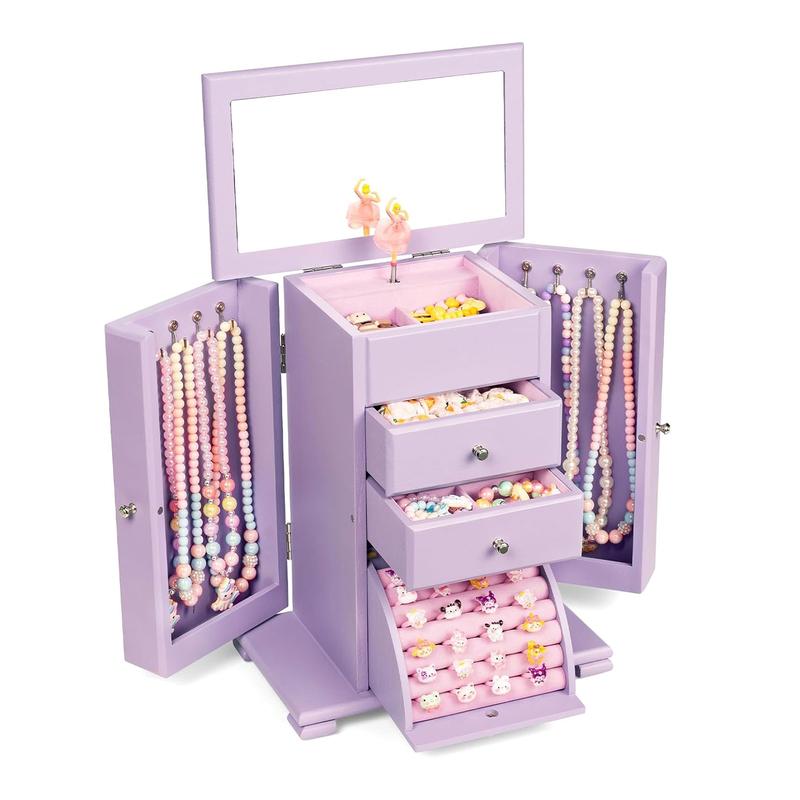Caja de joyería Emfogo para mujer, cajas y organizadores de joyería de madera rústica con espejo, caja organizadora de joyería de 4 niveles para anillos, pendientes, collares y pulseras.