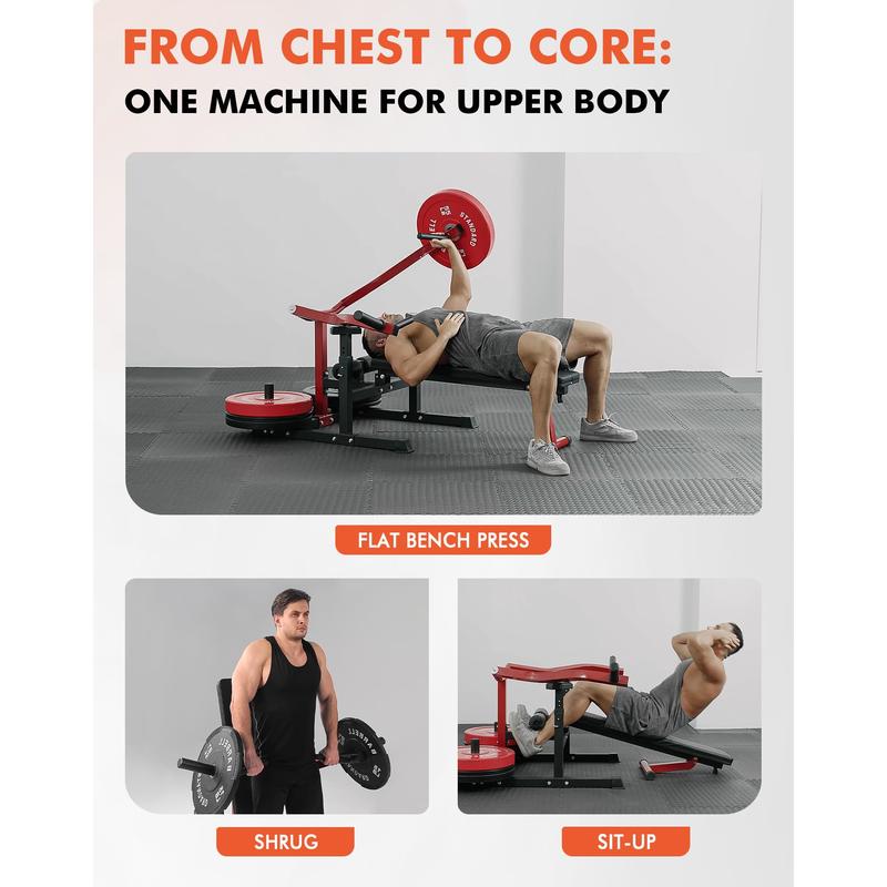 Máquina de press de pecho de 1050 libras con brazos convergentes independientes, banco plano inclinado ajustable para ejercicios de pecho, abdominales y hombros, equipo de gimnasio en casa con discos de pesas y equipo para ejercicios abdominales.