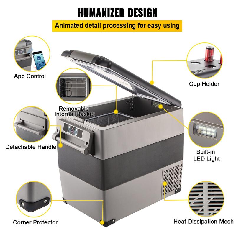 Refrigerador portátil de 12 voltios con enfriamiento rápido y control por aplicación (-4℉~68℉). Nevera para coche con alimentación de 12/24 V CC y 110-240 V CA para viajes, camping y uso doméstico.