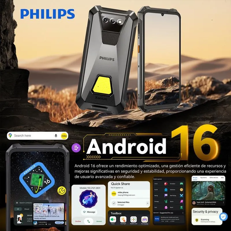 Philips Teléfono Inteligente S8325 IP68 Resistente al Agua 10200 mAh Batería 12GB+256GB 6.745\" Pantalla 48MP Cámara NFC Lámpara de Camping A