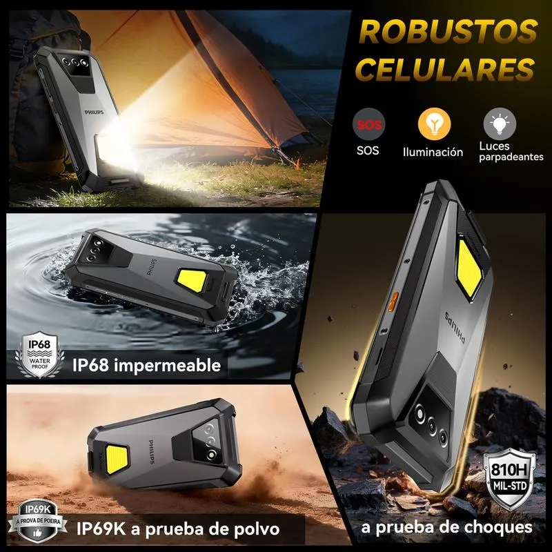 Philips Teléfono Inteligente S8325 IP68 Resistente al Agua 10200 mAh Batería 12GB+256GB 6.745\" Pantalla 48MP Cámara NFC Lámpara de Camping A