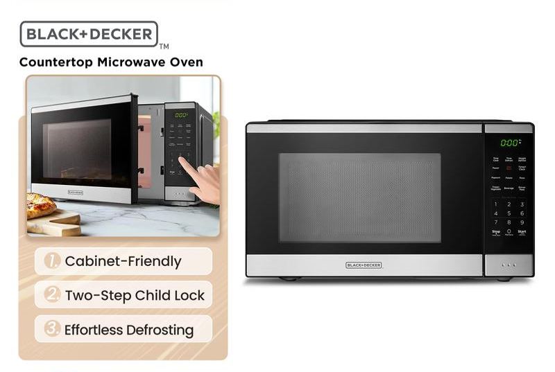 Horno de microondas de encimera de 0,9 pies cúbicos con bloqueo de seguridad para niños
