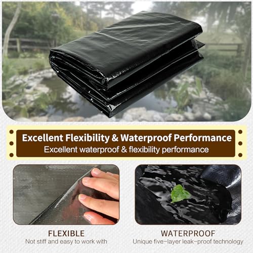 25X25FT Reinforced large PE pond liner, KOI pond liners for outdoor ponds, Enhanced 5-layer structure pond liner for fish, duck, garden raised bed and waterscape pond(0.63oz/sq ft thickness)