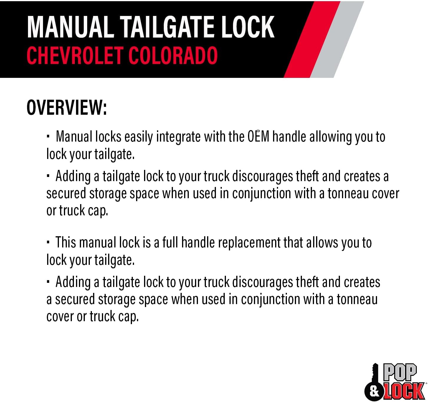 POP & LOCK PL1700C Tailgate Lock for Chevy Colorado and GMC Canyon - Chrome