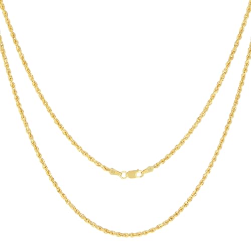 Nuragold 10k Yellow Gold 2mm Rope Chain Diamond Cut Necklace, Mens Womens Jewelry 16" 18" 20" 22" 24" 26" 28" 30"