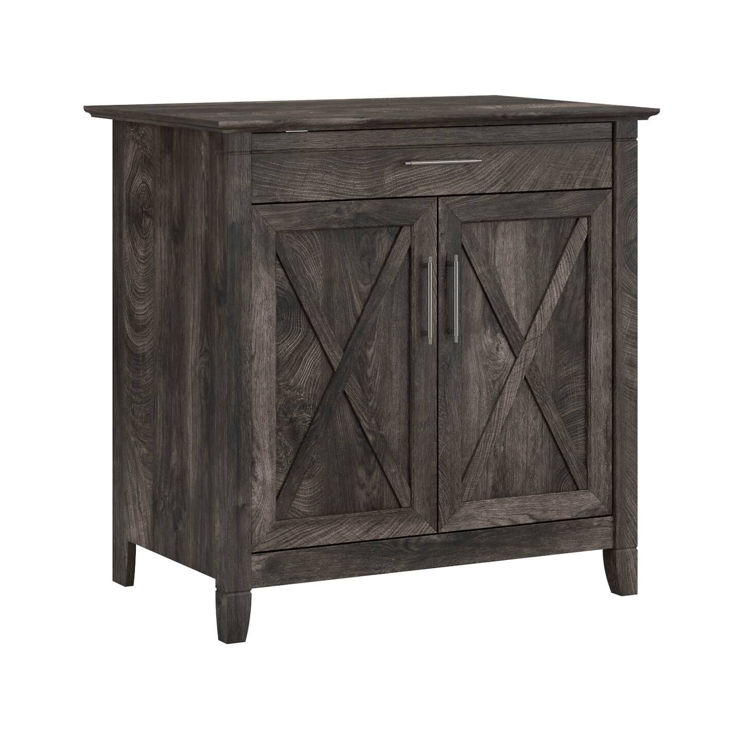 Bush Furniture Key West Secretary Desk with Keyboard Tray and Storage Cabinet in Pure White Oak