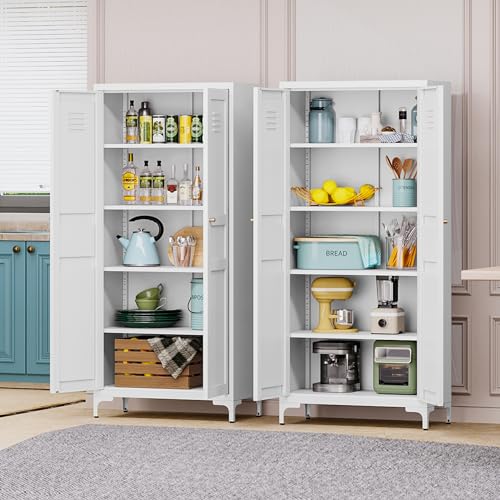 Kitchen Pantry Storage Cabinet with Adjustable Shelves Metal Cupboard Storage Cabinet with Adjustable Feet Pantry Cabinet for Kitchen, Living Room Dinning Room Bathroom. (Black, 61 inch)