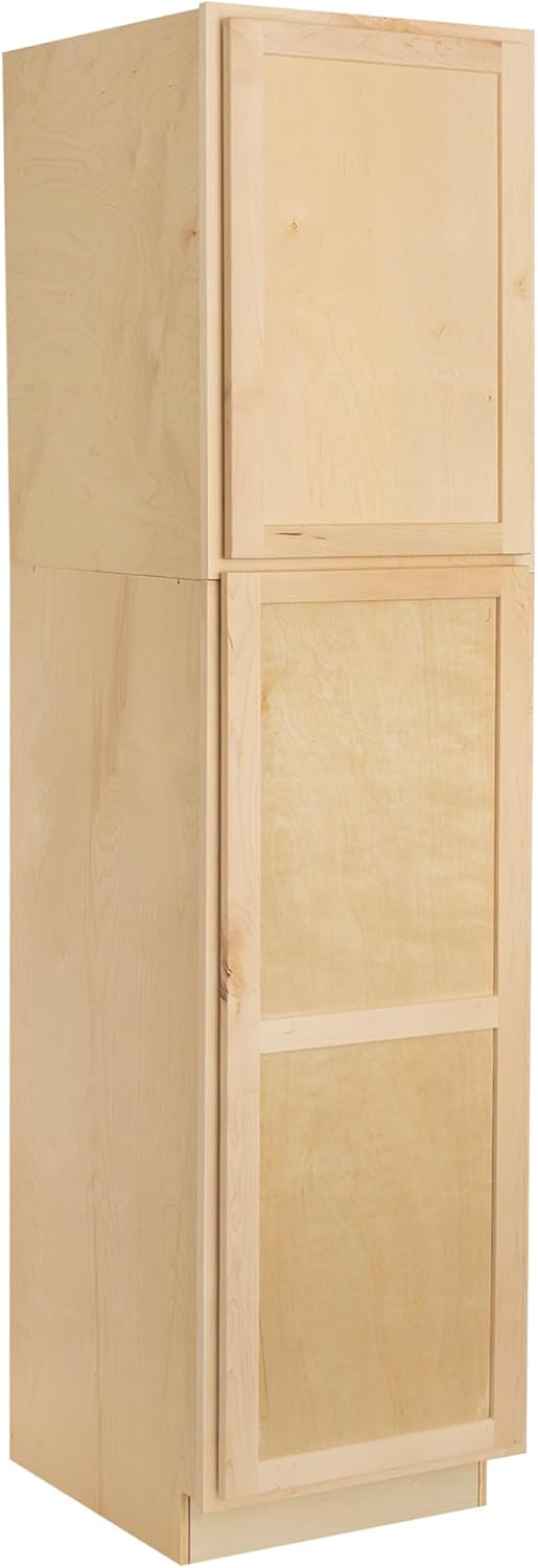 Quicklock RTA (Ready-to-Assemble) | Base Kitchen Cabinets - Shaker Style | 100% Plywood | Made in America | Soft Close Hardware (Raw Maple, 24" D x 18" W x 96" H Pantry)