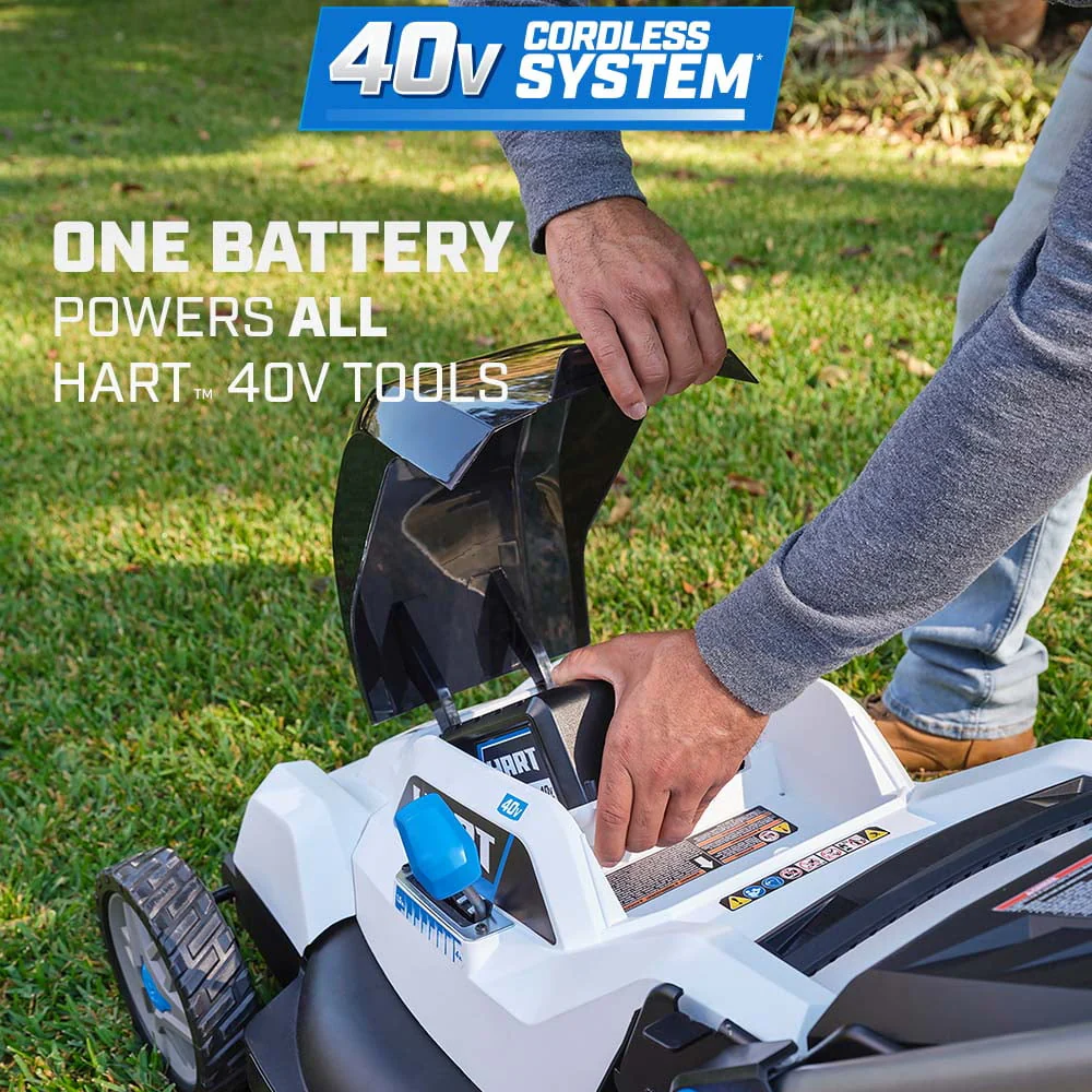 HART 40-Volt 20-inch Cordless Brushless Push Mower Kit, (1) 6.0Ah Lithium-Ion Battery