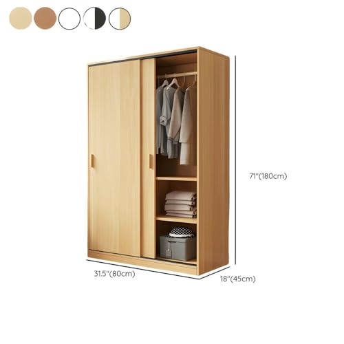 NIUYAO Solid Wood Family Wardrobe Closet Armoire Sliding Door Clothing Rod & Shelves Included Bedroom Dressing room Storage Cabinet -Wood 63" L x 18" W x 71" H