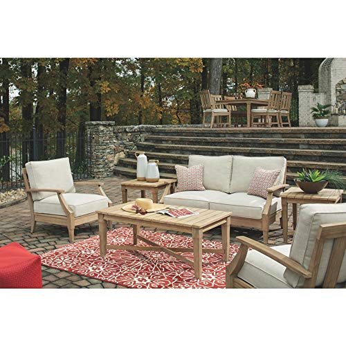 Signature Design by Ashley Carter Hall Outdoor Eucalyptus Patio Sofa with Cushion, Beige