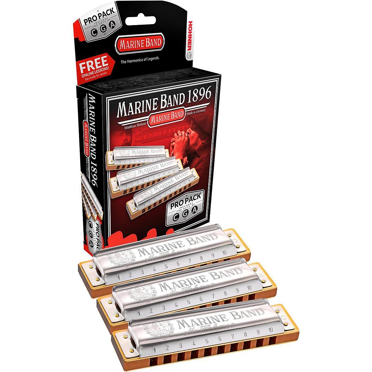 Hohner Marine Band 1896 Pro Harmonica - 3-Pack - Keys C, G and A