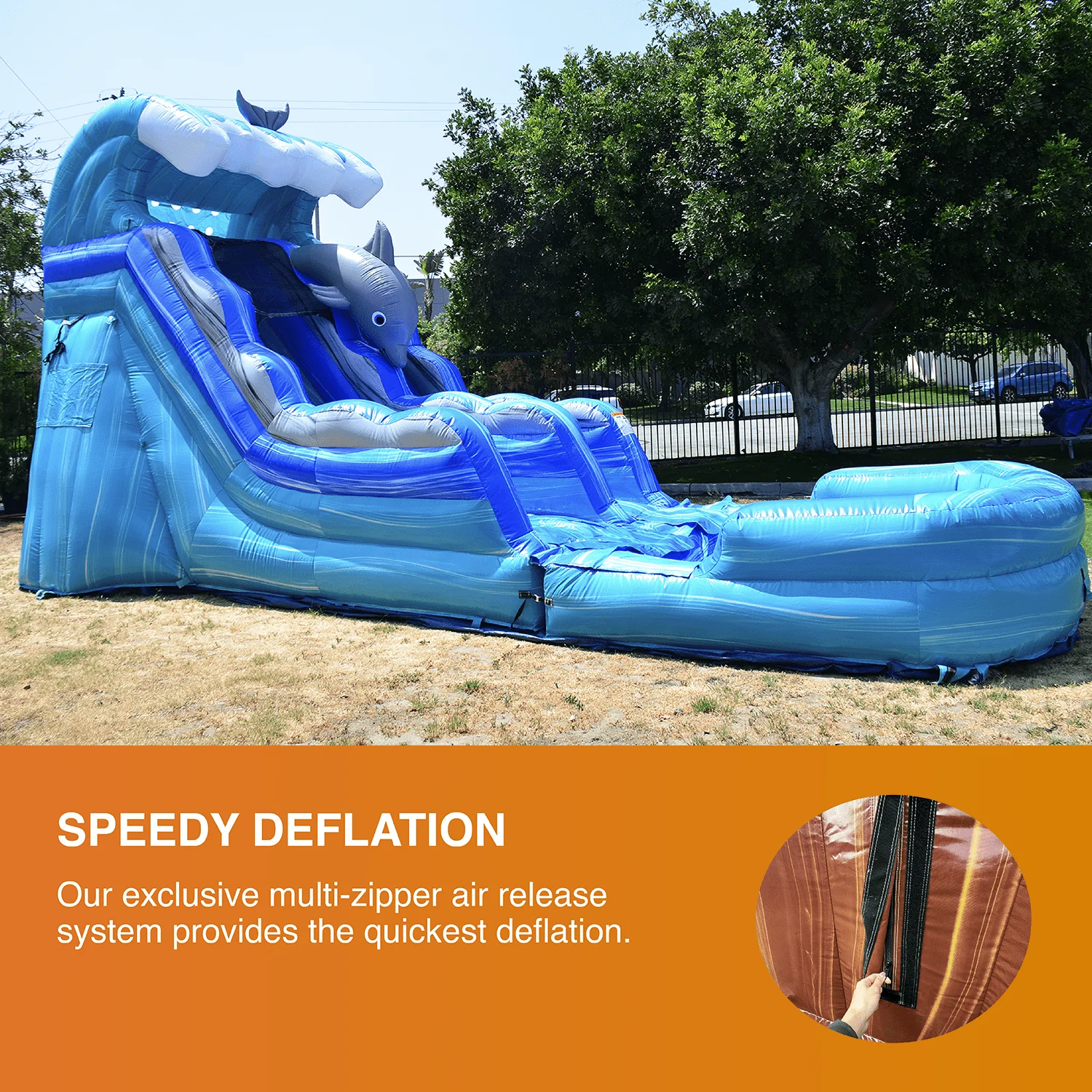 JumpOrange Outdoor Dolphins Commercial Grade Inflatable Slide with Blower Water Slide with Pool for Kids and Adults