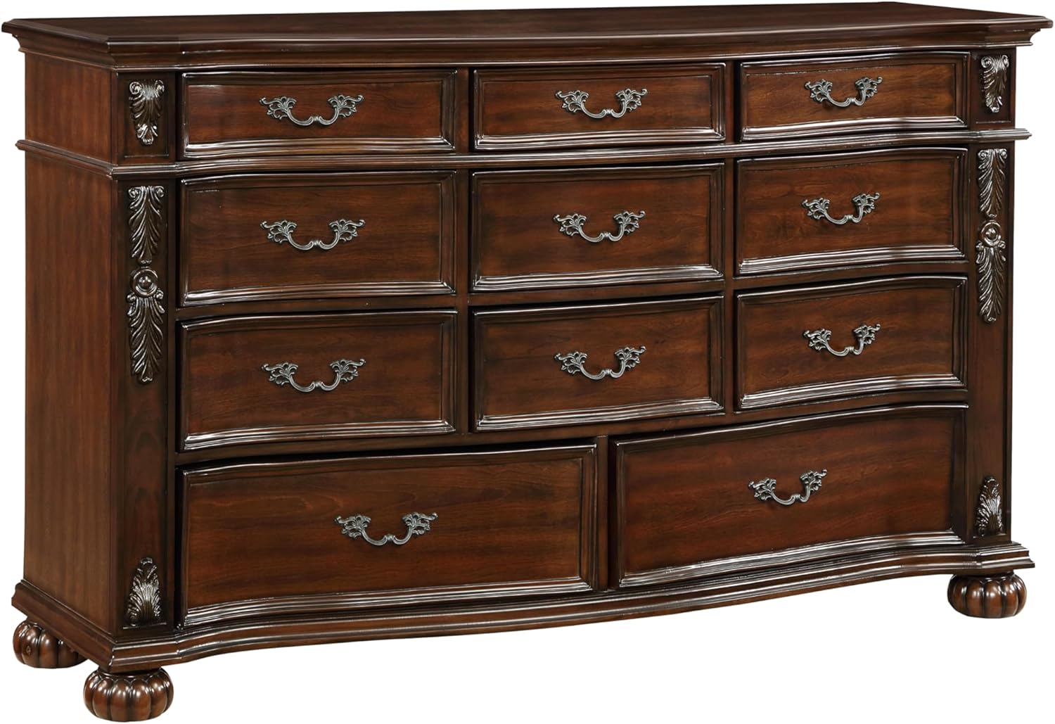 Classic Traditional 1pc Dresser of 11 Drawers Cherry Finish Formal Bedroom Furniture Carving Wood Design