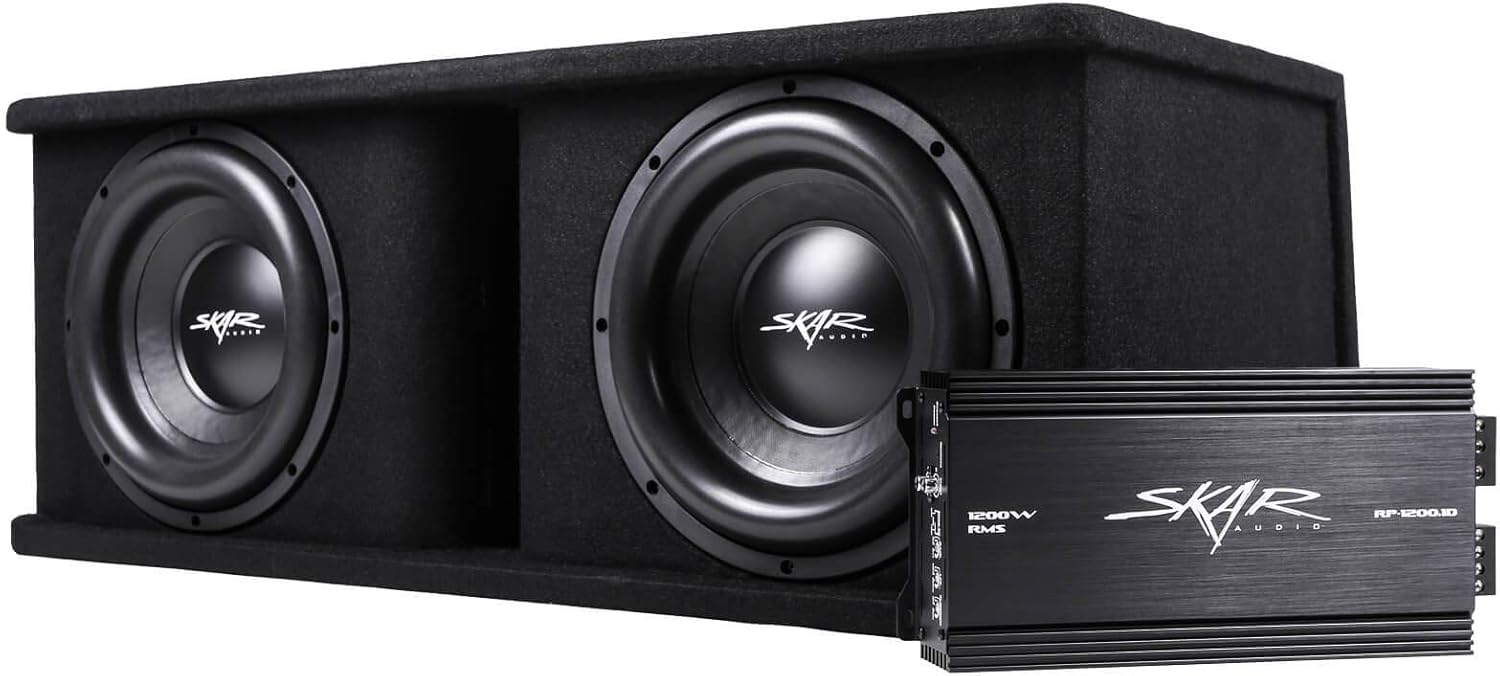 Skar Audio Dual 12" Complete 2,400 Watt SDR Series Subwoofer Bass Package - Includes Loaded Enclosure with Amplifier